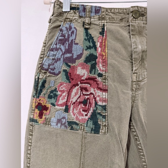 Anthropologie Olive Relaxed Embroidered Trousers Size 25 - Picture 6 of 10